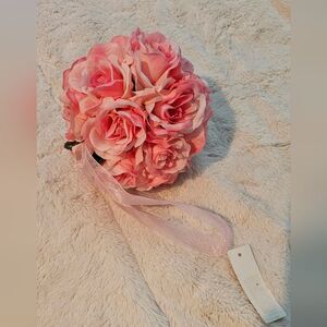 6" Artificial Flower Kissing Rose Flowers Ball Wedding, Party Indoor Garden Pink